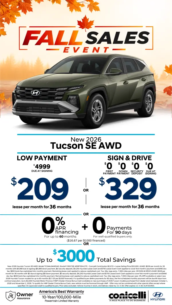 $209/mo. leases a New 2026 Hyundai Tucson SE AWD! View Specials...