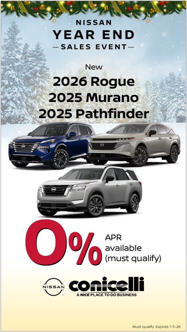 0% APR available on New 2026 Rogue, 2025 Murano and Pathfinder!