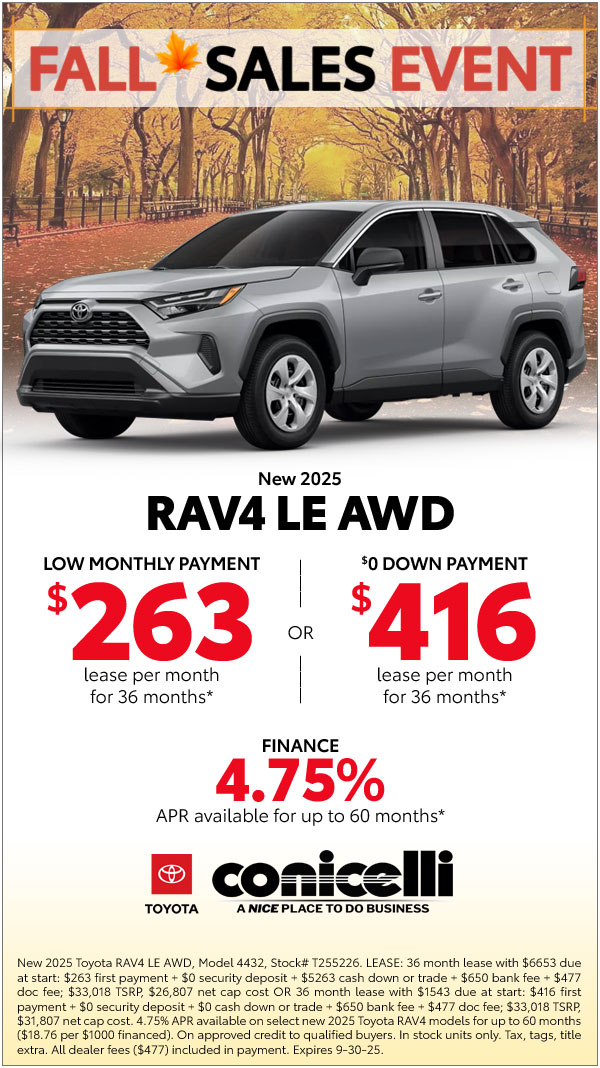 $263/mo. leases a New 2025 RAV4 LE AWD! View Specials...