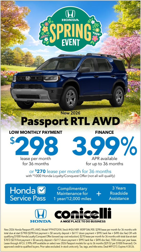 $298/mo. leases a New 2026 Passport RTL AWD! Claim this Special...