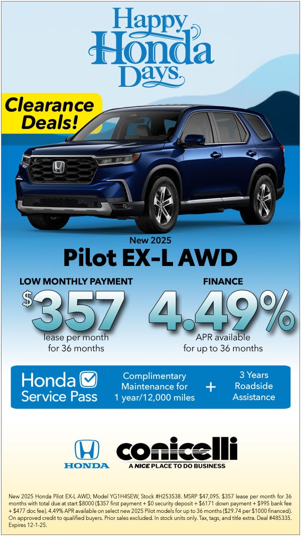 $357/mo. leases a New 2025 Pilot EX-L AWD! Claim this Special...