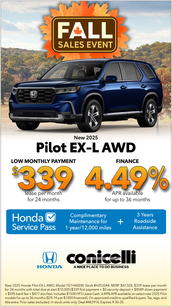 $339/mo. leases a New 2025 Pilot EX-L AWD! Claim this Special...