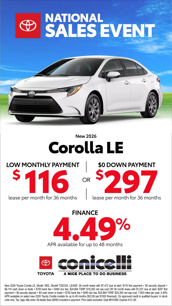 $116/mo. leases a New 2026 Corolla LE! View Specials...