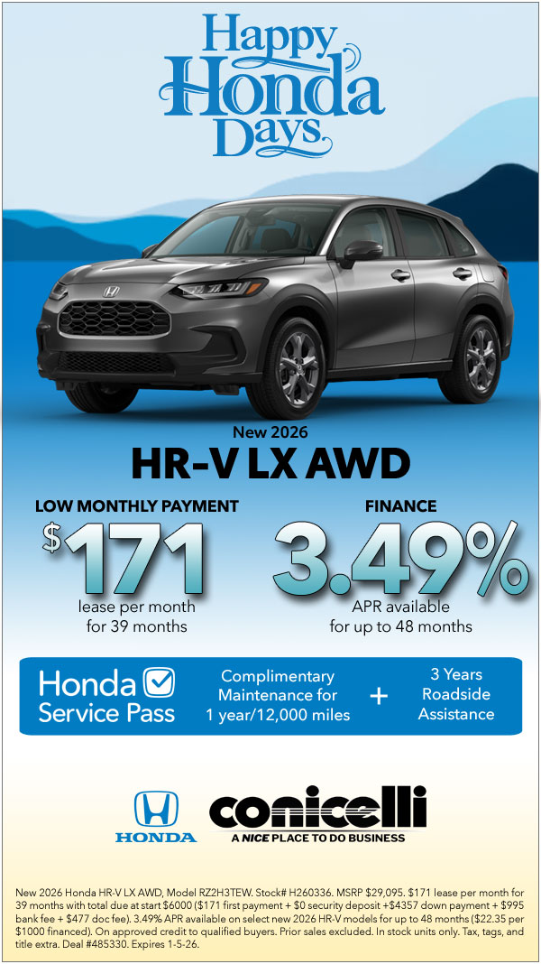 $171/mo. leases a New 2026 HR-V LX AWD! Claim this Special...