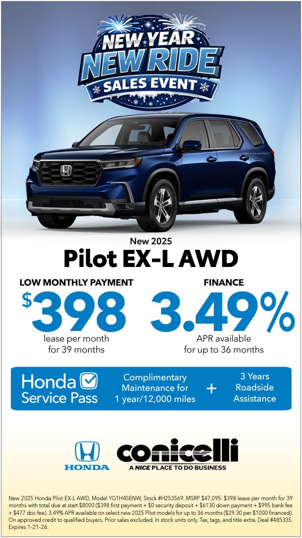 $398/mo. leases a New 2025 Pilot EX-L AWD! Claim this Special...