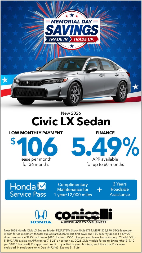 $106/mo. leases a New 2026 Civic LX Sedan! Claim this Special...