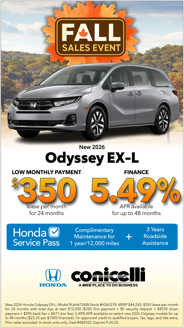 $350/mo. leases a New 2025 Odyssey EX-L! Claim this Special...