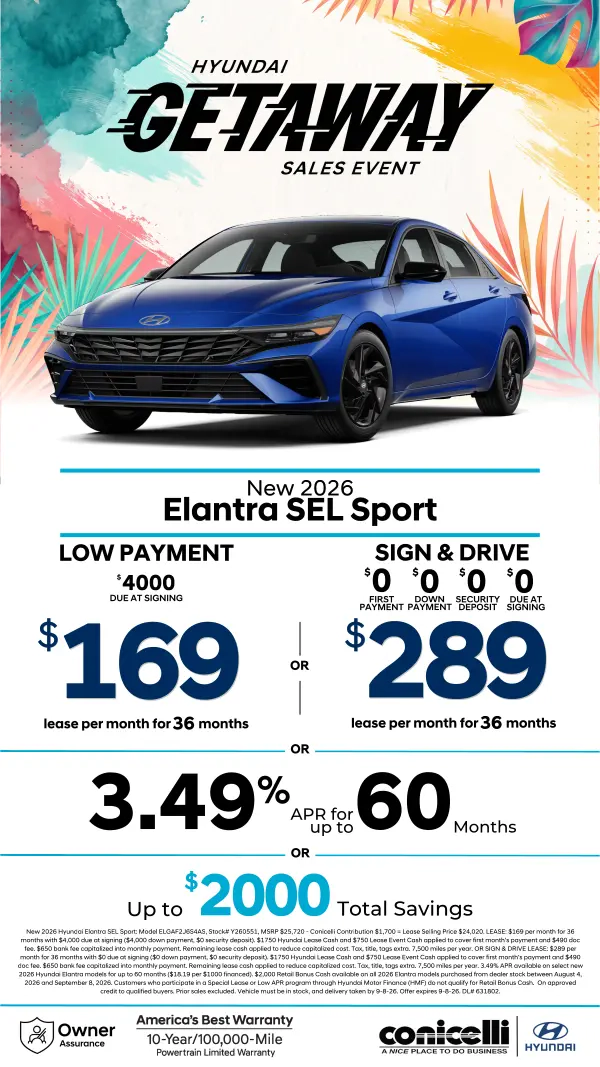 $169/mo. leases a New 2026 Hyundai Elantra SEL Sport! View Specials...