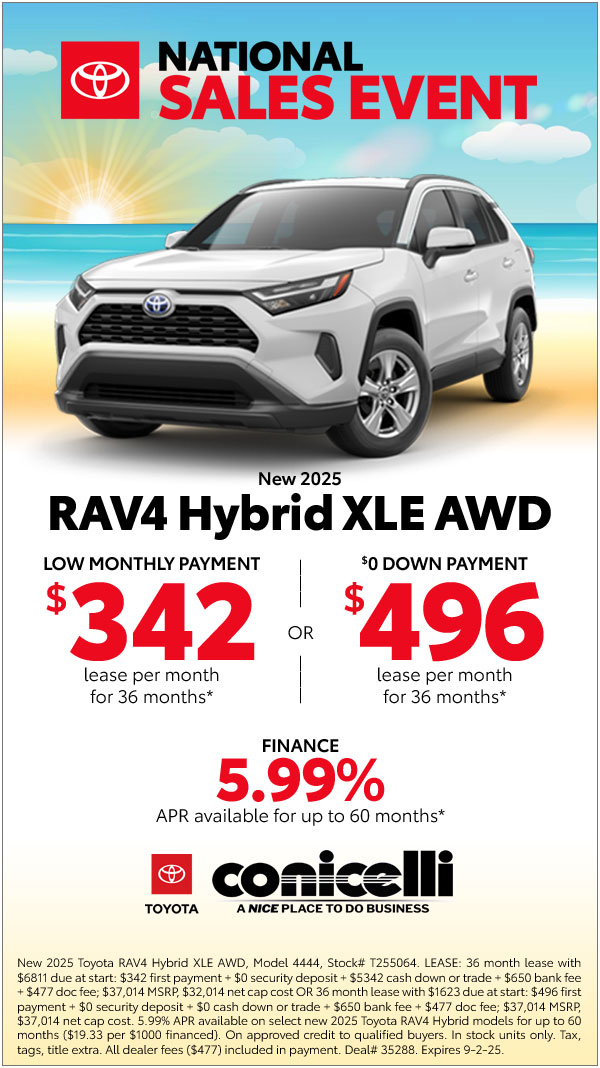 $342/mo. leases a New 2025 RAV4 Hybrid XLE AWD! View Specials...