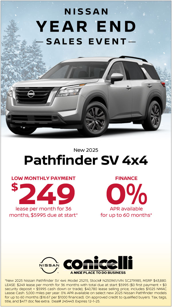 249/mo. leases a New 2025 Pathfinder SV 4x4! Claim This Special...