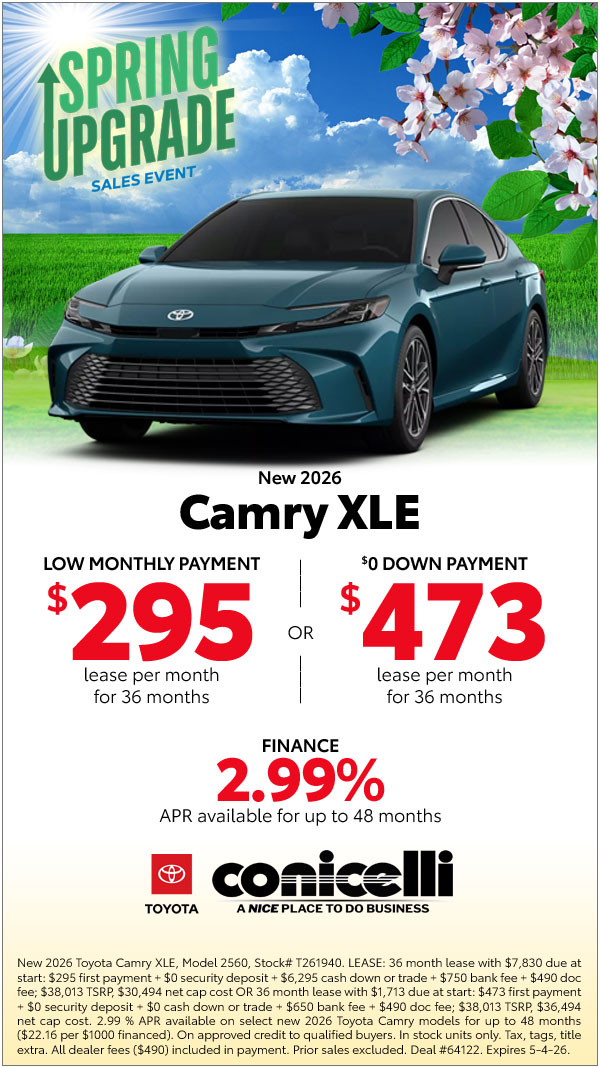 $295/mo. leases a New 2026 Camry XLE! View Specials...