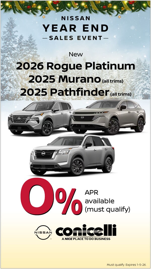 0% APR available on New 2026 Rogue Platinum and 2025 Murano and Pathfinder