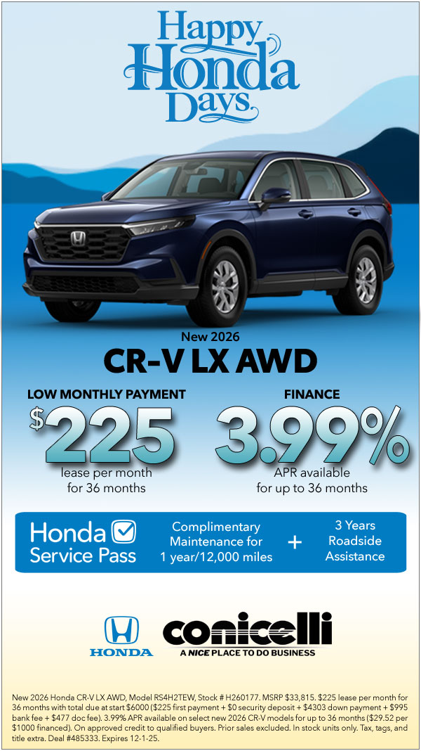 $225/mo. leases a New 2026 CR-V LX AWD! Claim this Special...