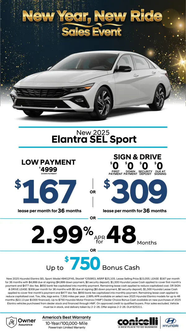 Lease a new 2025 Elantra SEL Sport for just $167/mo or Sign & Drive for just $309/mo. Claim this Special...