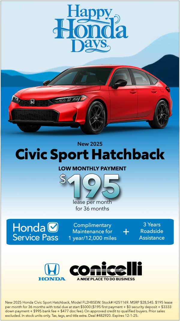 $195/mo. leases a New 2025 Civic Sport Hatchback! Claim this Special...
