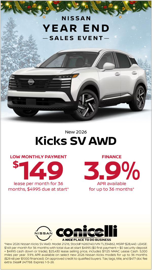 $149/mo. leases a New 2026 Kicks SV AWD! Claim This Special...