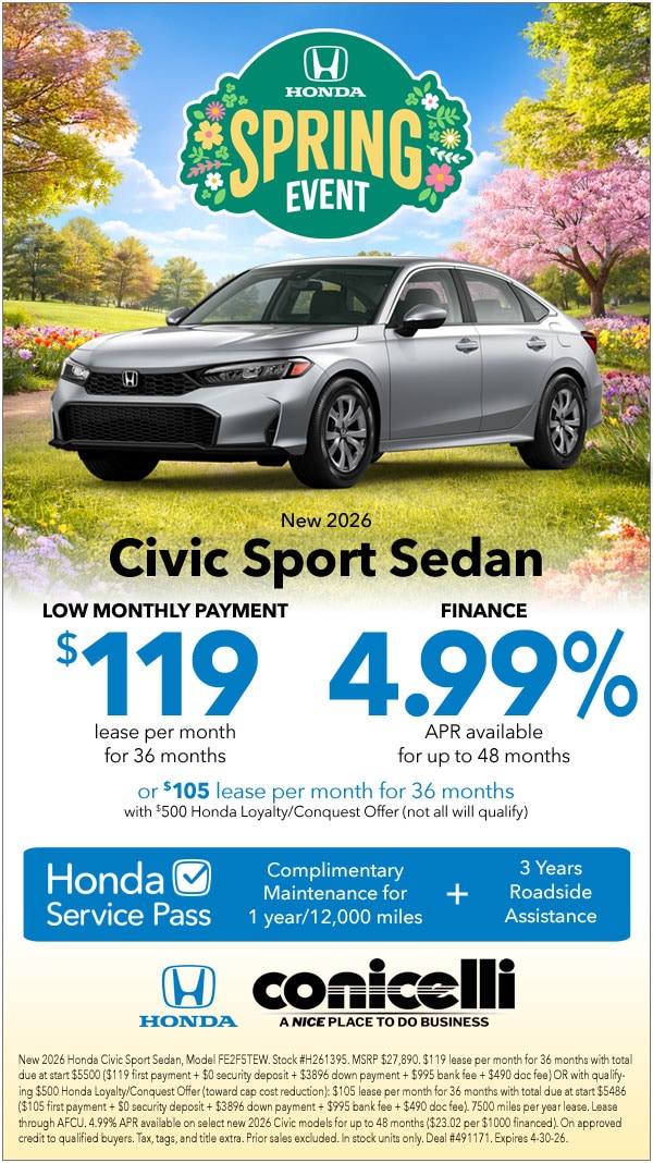 $119/mo. leases a New 2026 Civic Sport Sedan! Claim this Special...