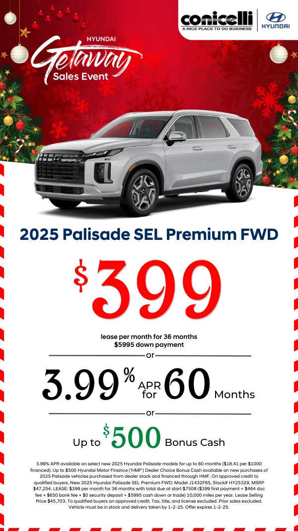 Lease a new 2025 Palisade SEL Premium FWD for just $399 per month! Claim this Special...