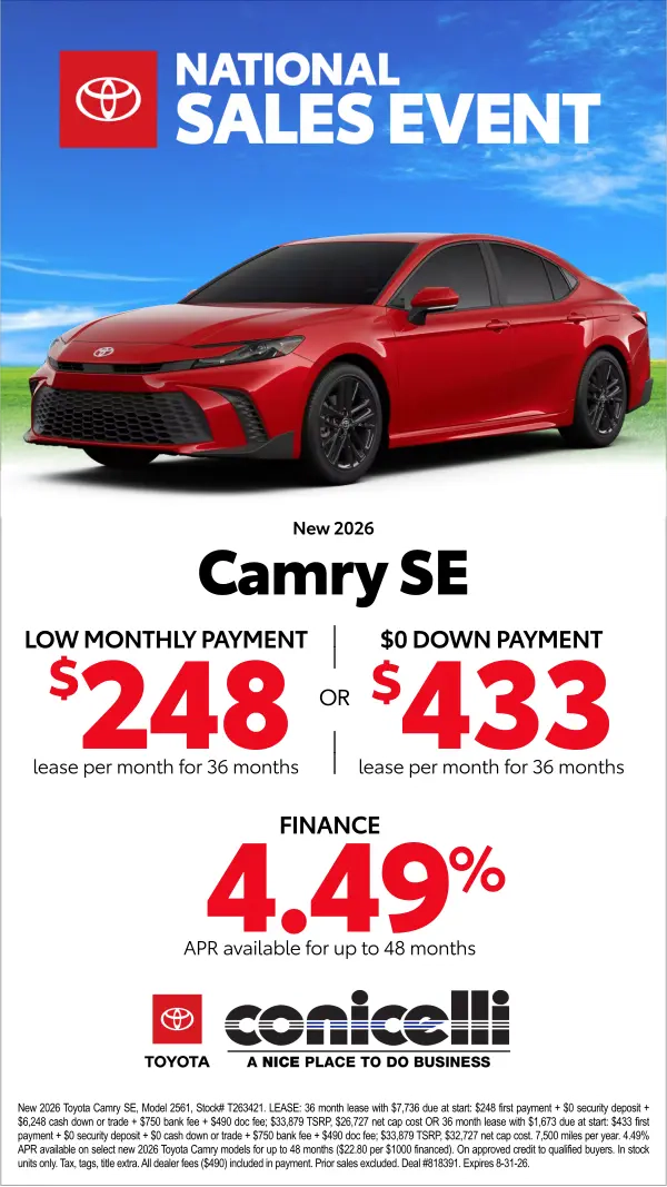 $248/mo. leases a New 2026 Camry SE! View Specials...