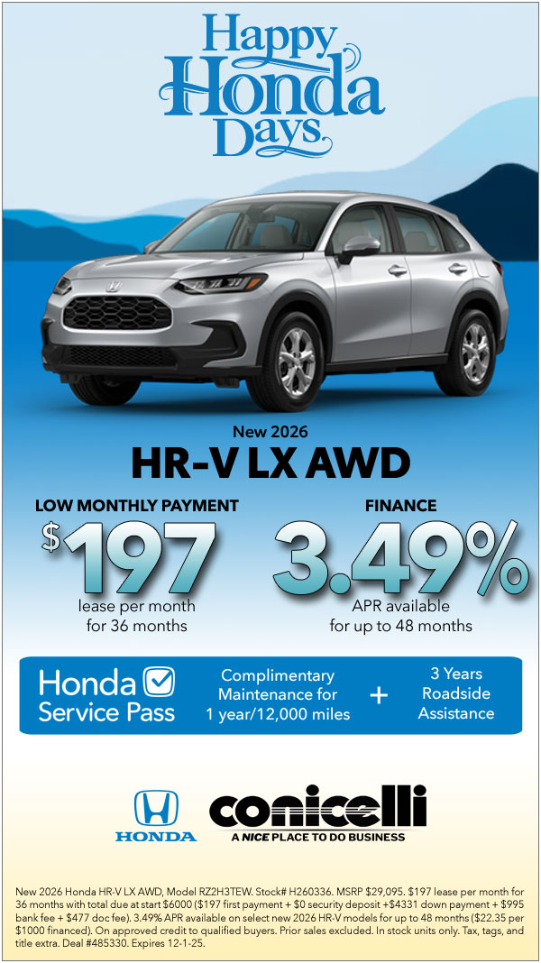 $197/mo. leases a New 2026 HR-V LX AWD! Claim this Special...