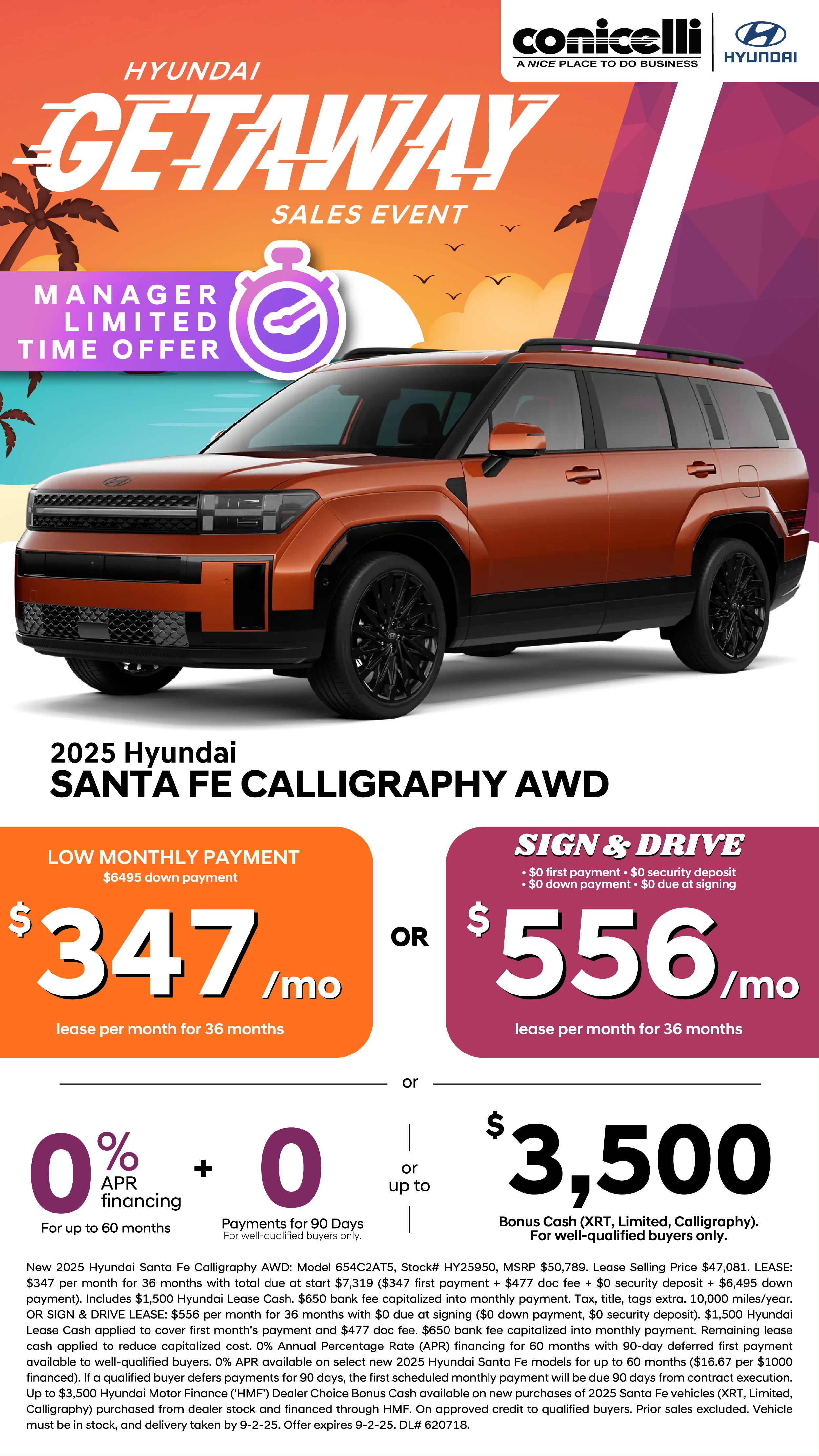 Lease a new 2025 Santa Fe Calligraphy AWD for just $347/mo. or Sign & Drive for $556/mo. Claim this Special...