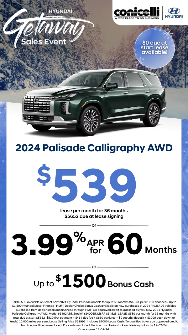 Lease a new 2024 Palisade Calligraphy AWD for only $539 per month! Claim this Special...