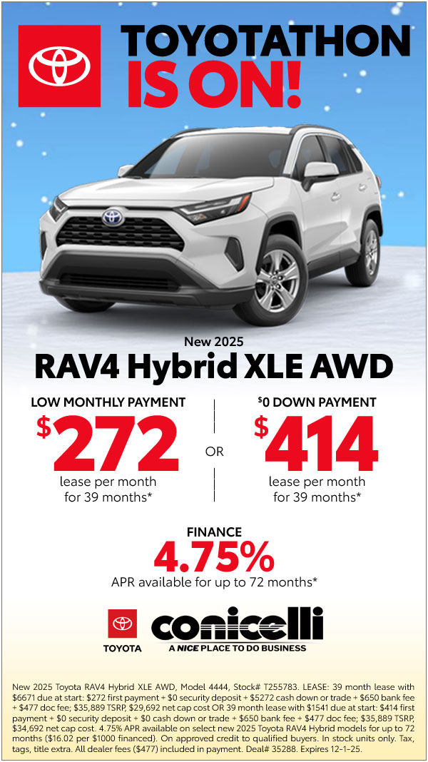$272/mo. leases a New 2025 RAV4 Hybrid XLE AWD! View Specials...