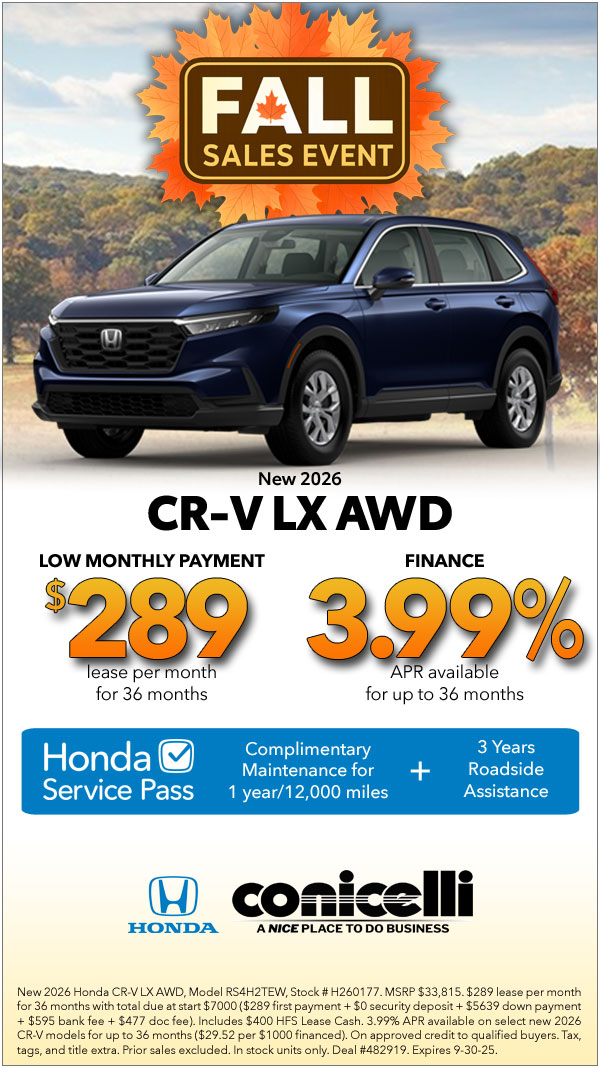 $289/mo. leases a New 2026 CR-V LX AWD! Claim this Special...