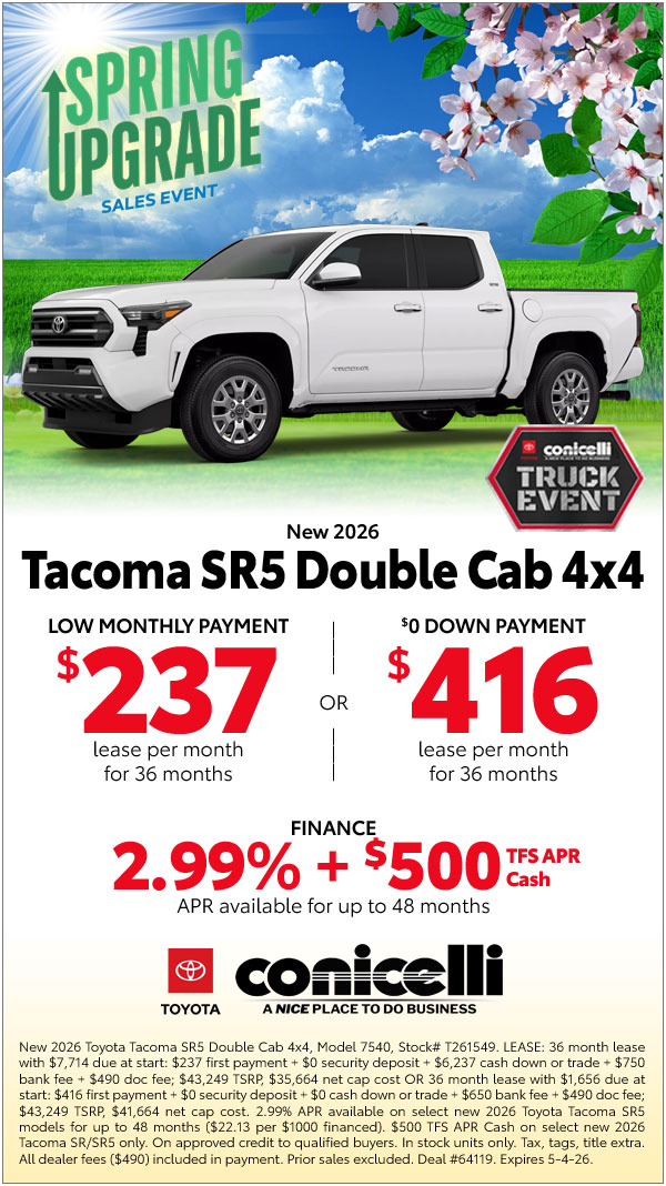 $237/mo. leases a New 2026 Tacoma SR5 Double Cab 4x4! Claim this Special...