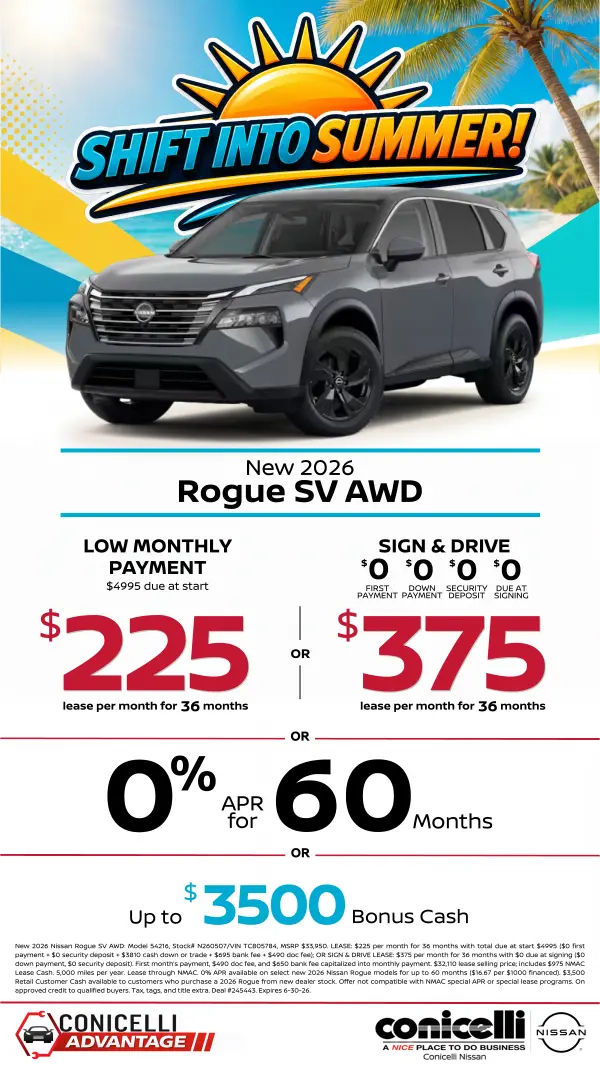 $225/mo. (OR $375/mo. with $0 due at signing) leases a New 2026 Rogue SV AWD! Claim This Special...