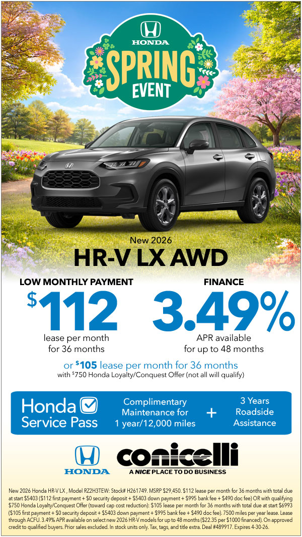 $112/mo. leases a New 2026 HR-V LX AWD! Claim this Special...