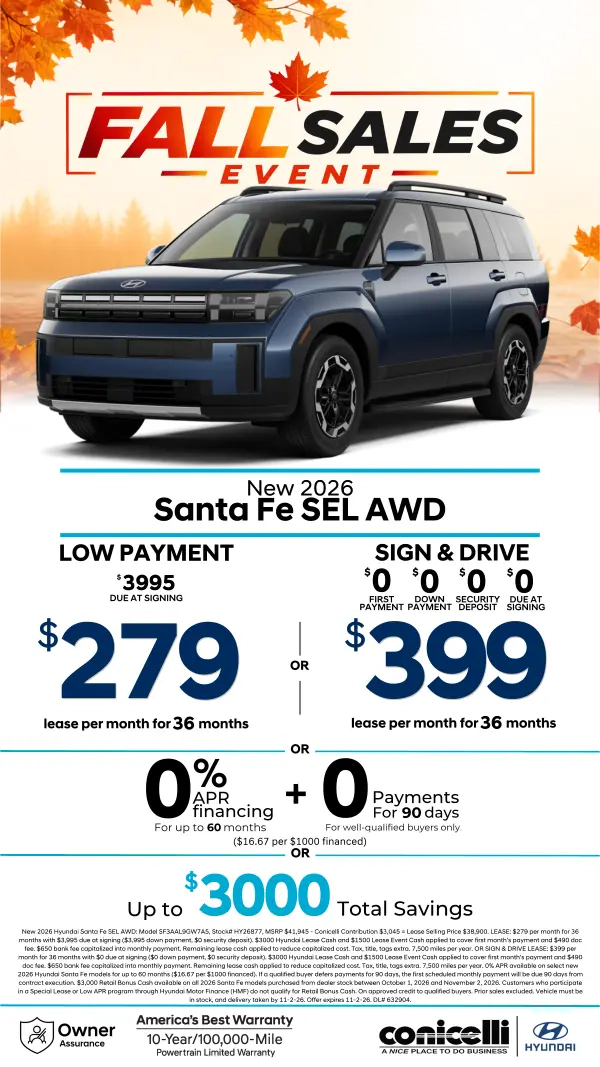 $279/mo. leases a New 2026 Hyundai Santa Fe SEL AWD! View Specials...
