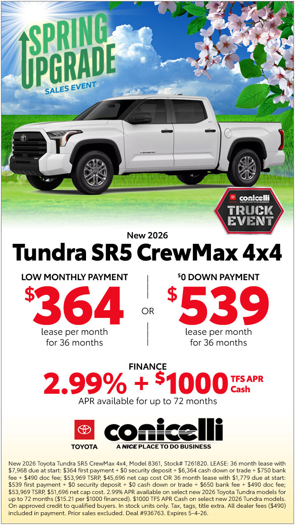 $364/mo. leases a New 2026 Tundra SR5 CrewMax 4x4! View Specials...