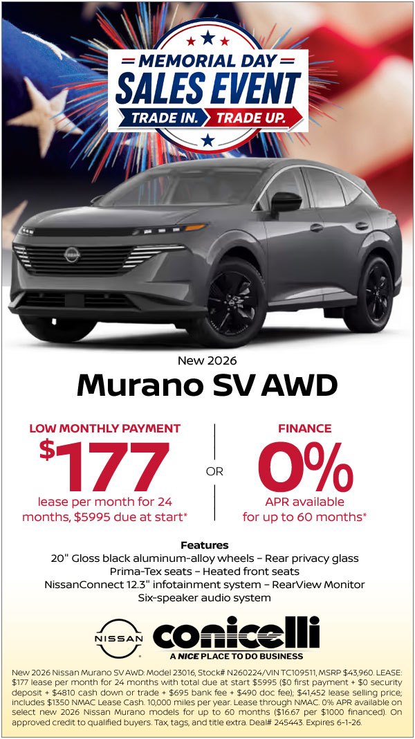 $177/mo. leases a New 2026 Nissan Murano SV AWD! Claim this Special...