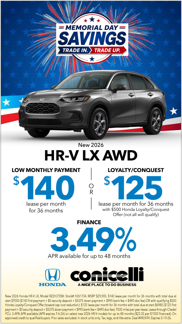 $140/mo. leases a New 2026 HR-V LX AWD! Claim this Special...