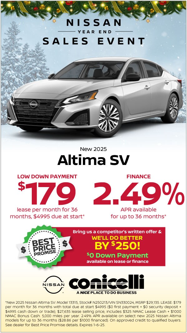 $179/mo. leases a New 2024 Altima S or finance with $1000 NMAC Customer Cash available!