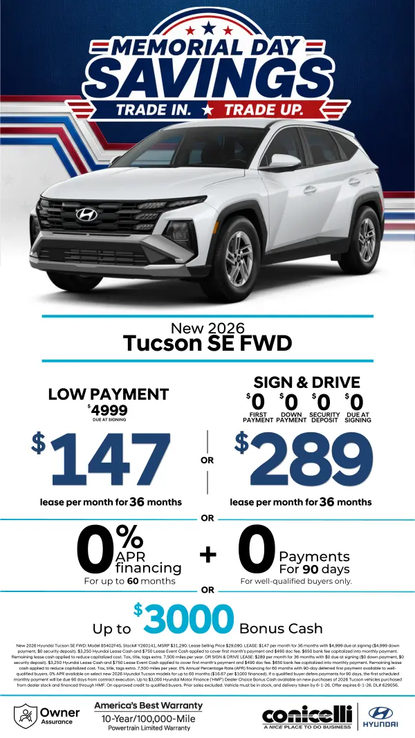 Lease a new 2026 Tucson SE FWD for just $147/mo or Sign & Drive for just $289/mo. Claim this Special...