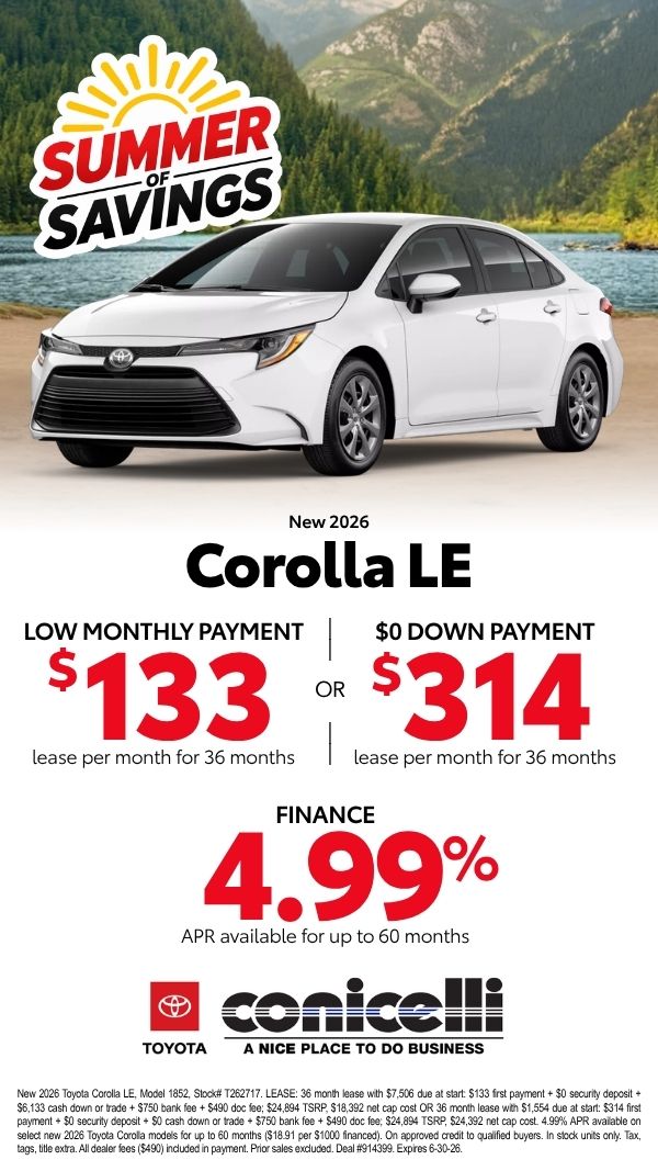 $133/mo. leases a New 2026 Corolla LE! View Specials...