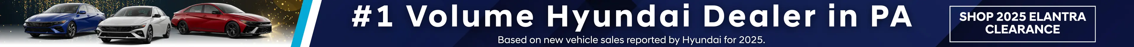Graphic advertising that Conicelli Hyundai is the #1 volume Hyundai dealer in the state of Pennsylvania and a call to action to shop 2025 Elantra Clearance.