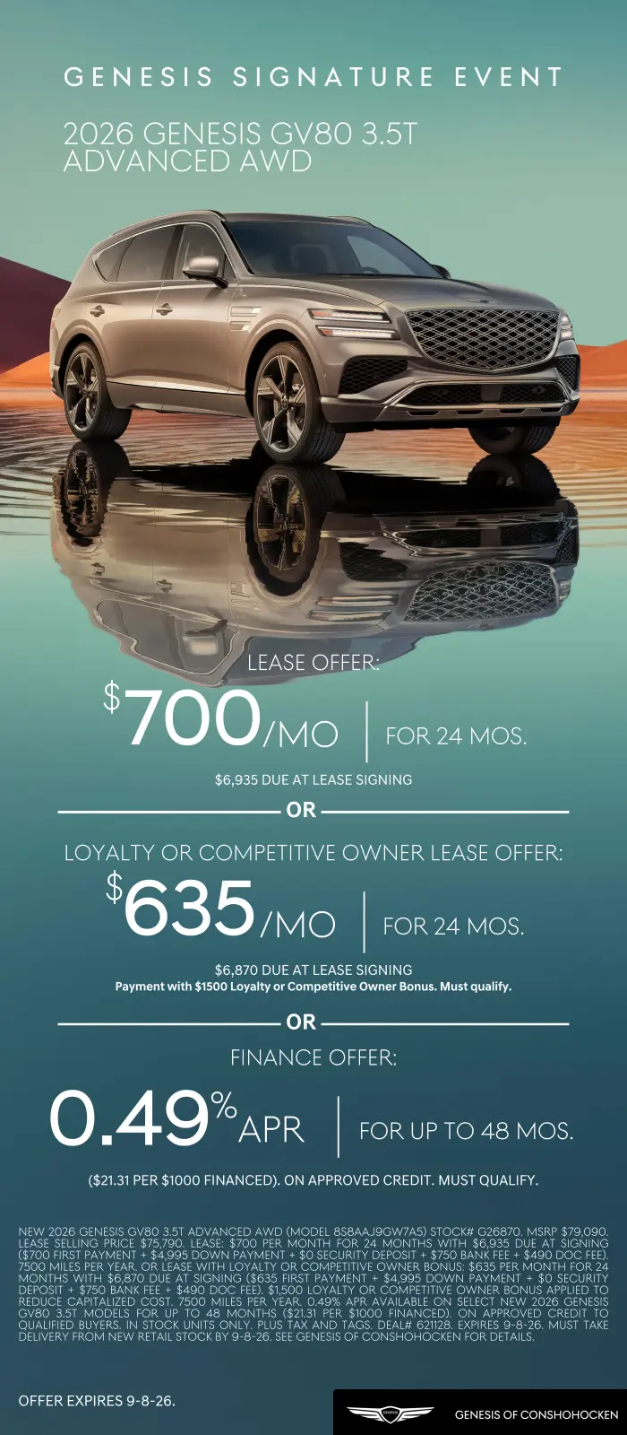 $700/mo. leases a New 2026 Genesis GV80! View Specials...