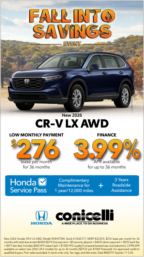 $276/mo. leases a New 2026 CR-V LX AWD! Claim this Special...