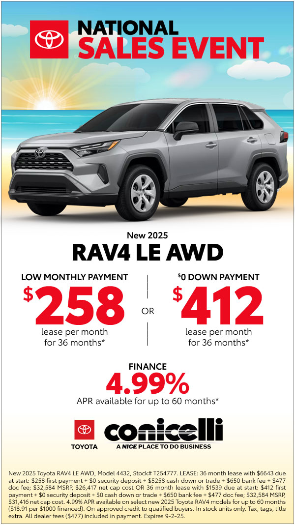 $258/mo. leases a New 2025 RAV4 LE AWD! View Specials...
