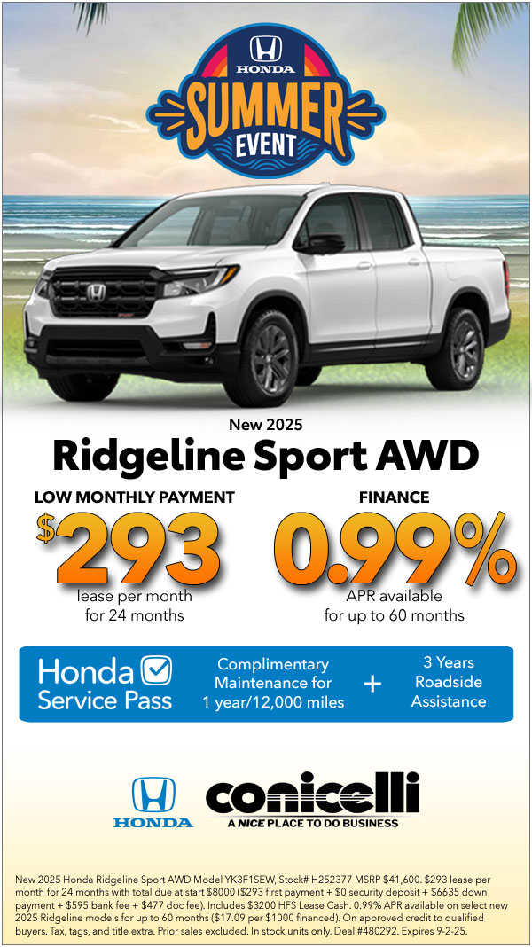 $293/mo. leases a New 2025 Ridgeline Sport AWD! Claim this Special...
