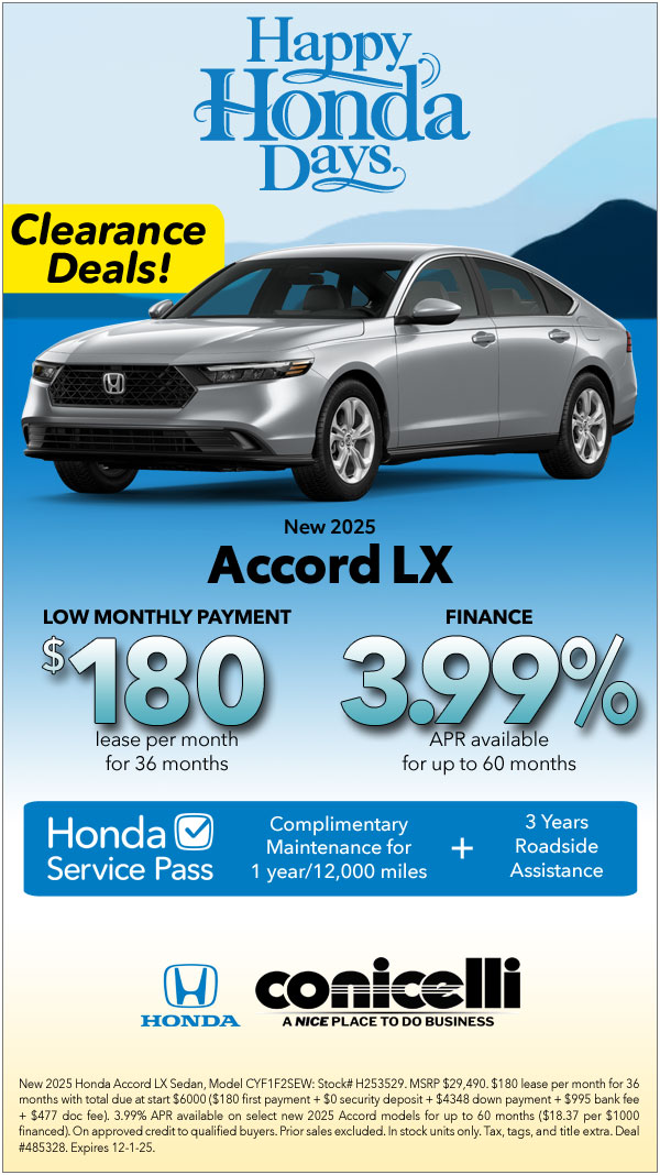$180/mo. leases a New 2025 Accord LX! Claim this Special...
