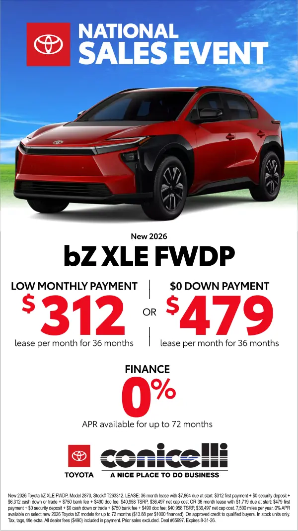 $312/mo. leases a New 2026 bZ XLE FWDP! View Specials...