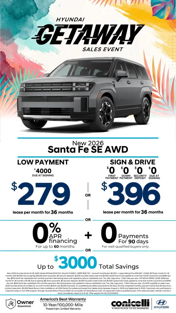 $279/mo. leases a New 2026 Hyundai Santa Fe SE AWD! View Specials...