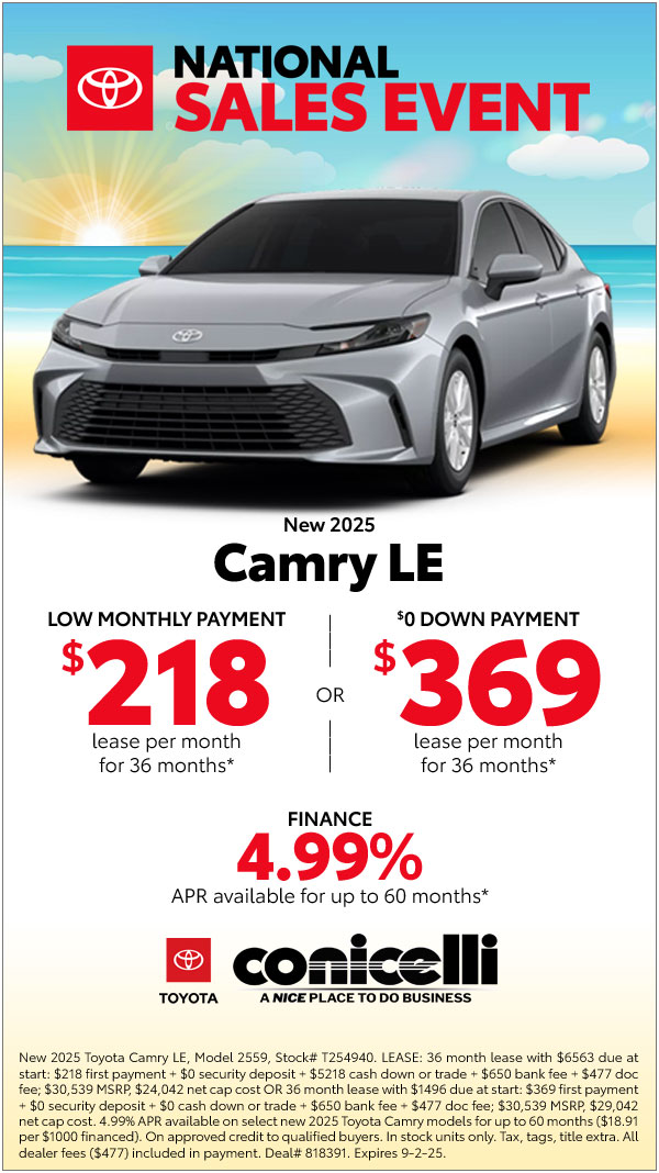 $218/mo. leases a New 2025 Camry LE! View Specials...