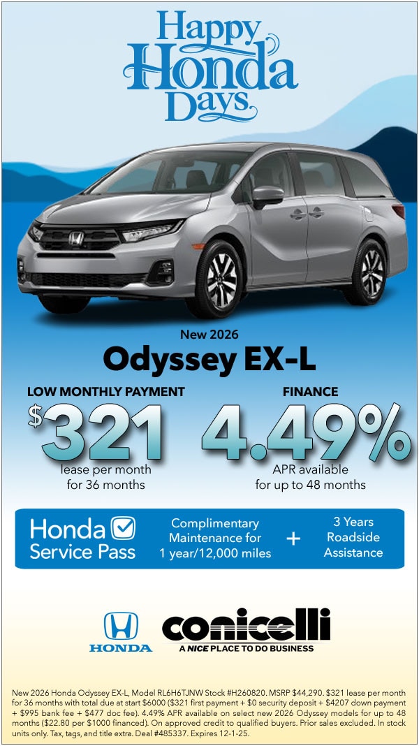 $321/mo. leases a New 2026 Odyssey EX-L! Claim this Special...