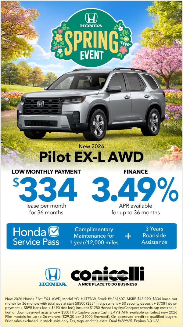 $334/mo. leases a New 2026 Pilot EX-L AWD! Claim this Special...