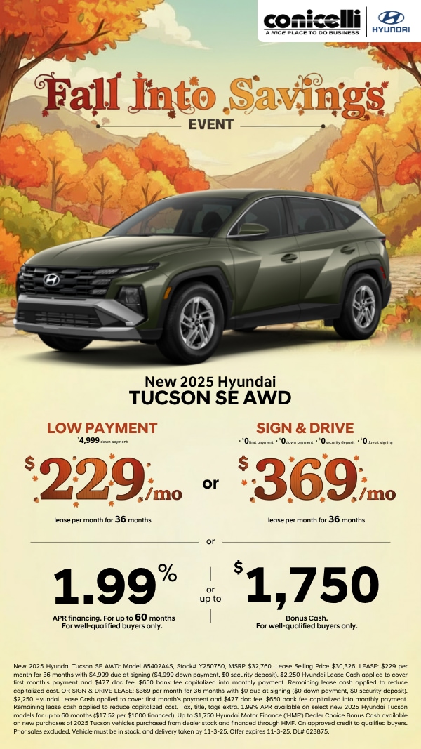 Sign & Drive a new 2025 Tucson SE AWD for just $369/mo. or lease for $229/mo. Claim this Special...